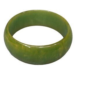 Vintage 30s Bakelite Catalin Marbled LIME & SPINACH Bangle Bracelet Wide Tested